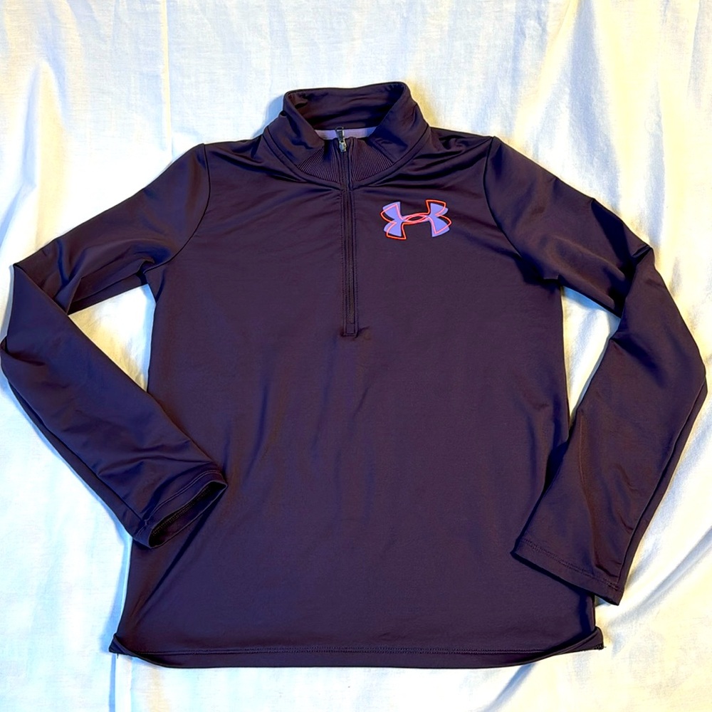 Under armor girls pull over crewneck zip sweatshirt, purple lavender, orange